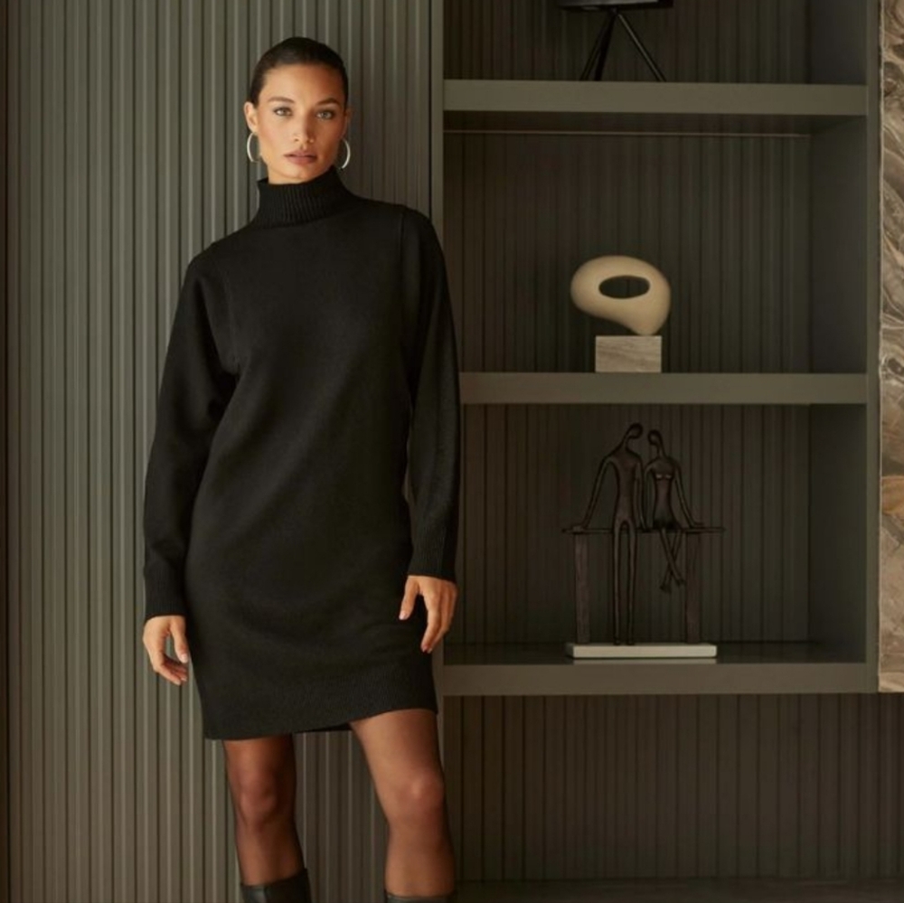 RW&co Versatile Like New Black Sweater Dress Knee Length Turtleneck Long Sleeve